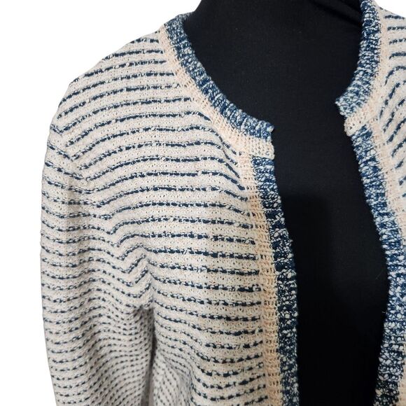Ann Taylor Factory Blazer Sweater Cardigan Medium Striped Peach Teal Cream - Picture 2 of 11